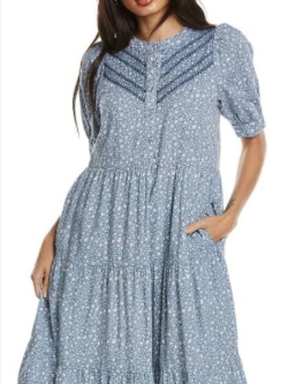 Madewell Plus Cottage Garden Midi Dress Puff-Sleeve Blue Floral XS